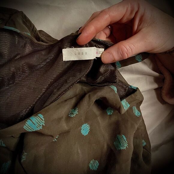 Lush Woman’s Dress - Brown with Blue Polka Dots - Picture 5 of 5